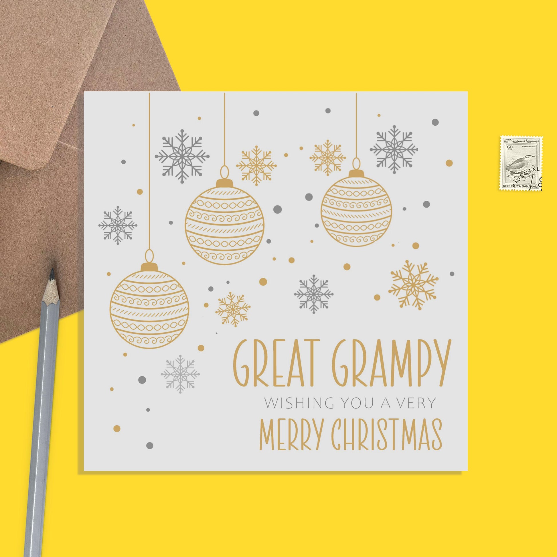 Great Grampy Christmas Card, Gold Bauble Design - PMPrinted