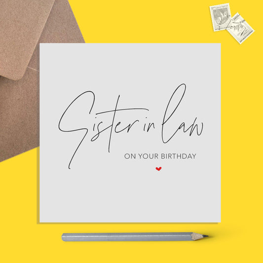 Sister In Law Birthday Card, Simple Birthday Card - PMPrinted