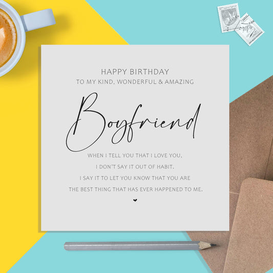 Boyfriend Birthday Card, Best Thing That Ever Happened to Me, Simple Elegant Design - PMPrinted
