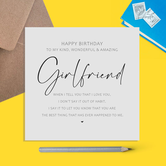 Girlfriend Birthday Card, Best Thing That Ever Happened to Me, Simple Elegant Design - PMPrinted
