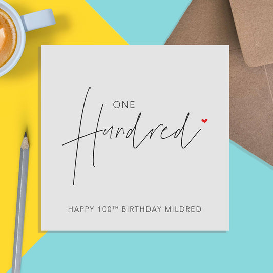 100th Birthday Card, Personalised Simple Elegant Hundredth Card Design - PMPrinted