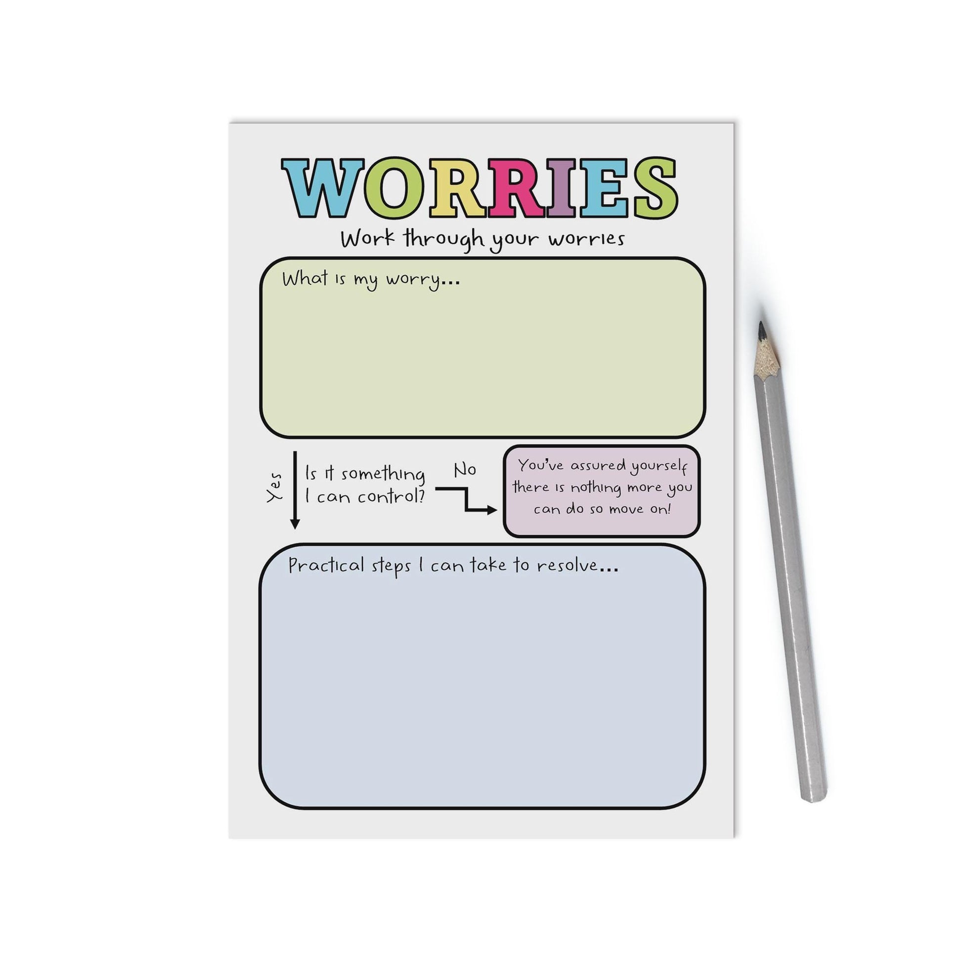 Worries Flowchart A6 Notepad - Work Through Your Worries