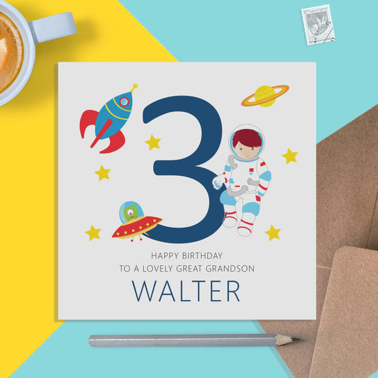 Great Grandson Space Birthday Card, Any Age Personalised Card - PMPrinted