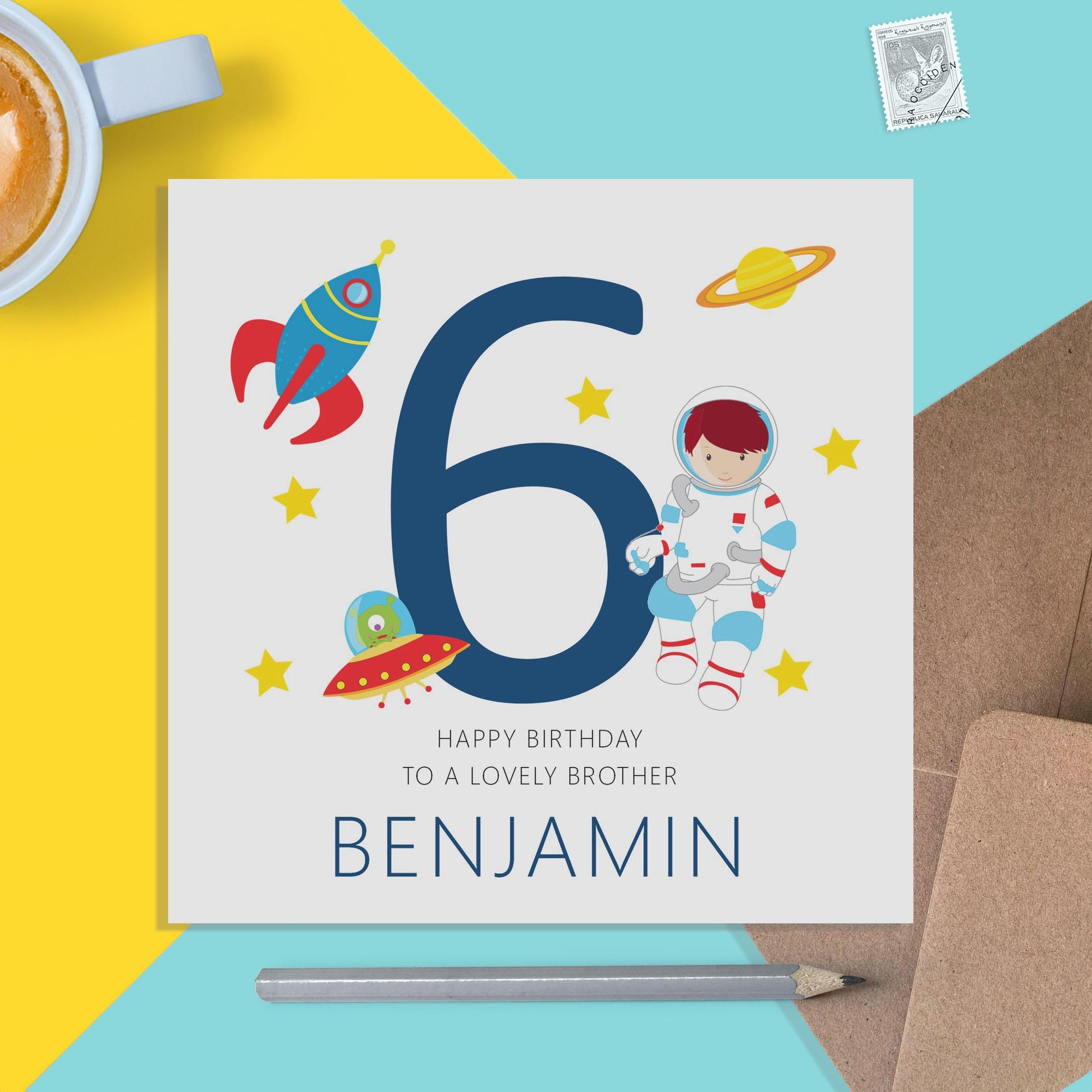 Brother Space Birthday Card, Any Age Personalised Card - PMPrinted