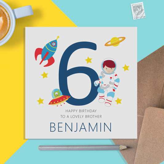 Brother Space Birthday Card, Any Age Personalised Card - PMPrinted