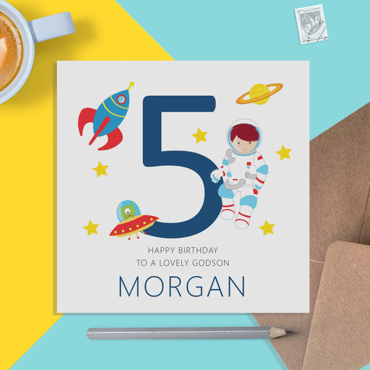 Godson Birthday Space Card, Any Age Personalised Card - PMPrinted