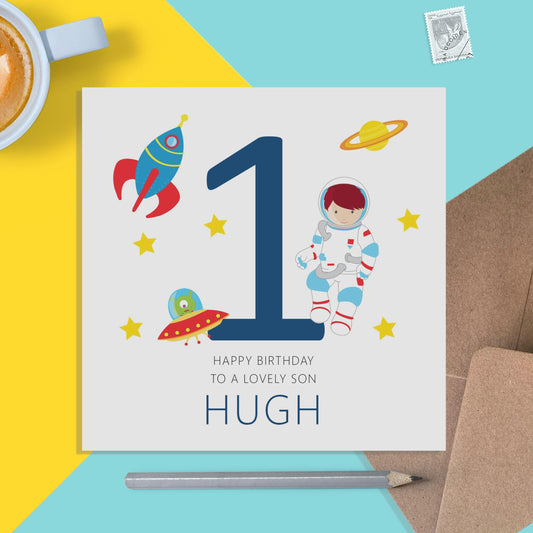 Son Birthday Space Card, Any Age Personalised Card - PMPrinted