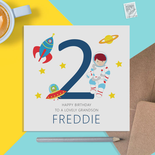 Grandson Space Birthday Card, Any Age Boys Personalised Card - PMPrinted