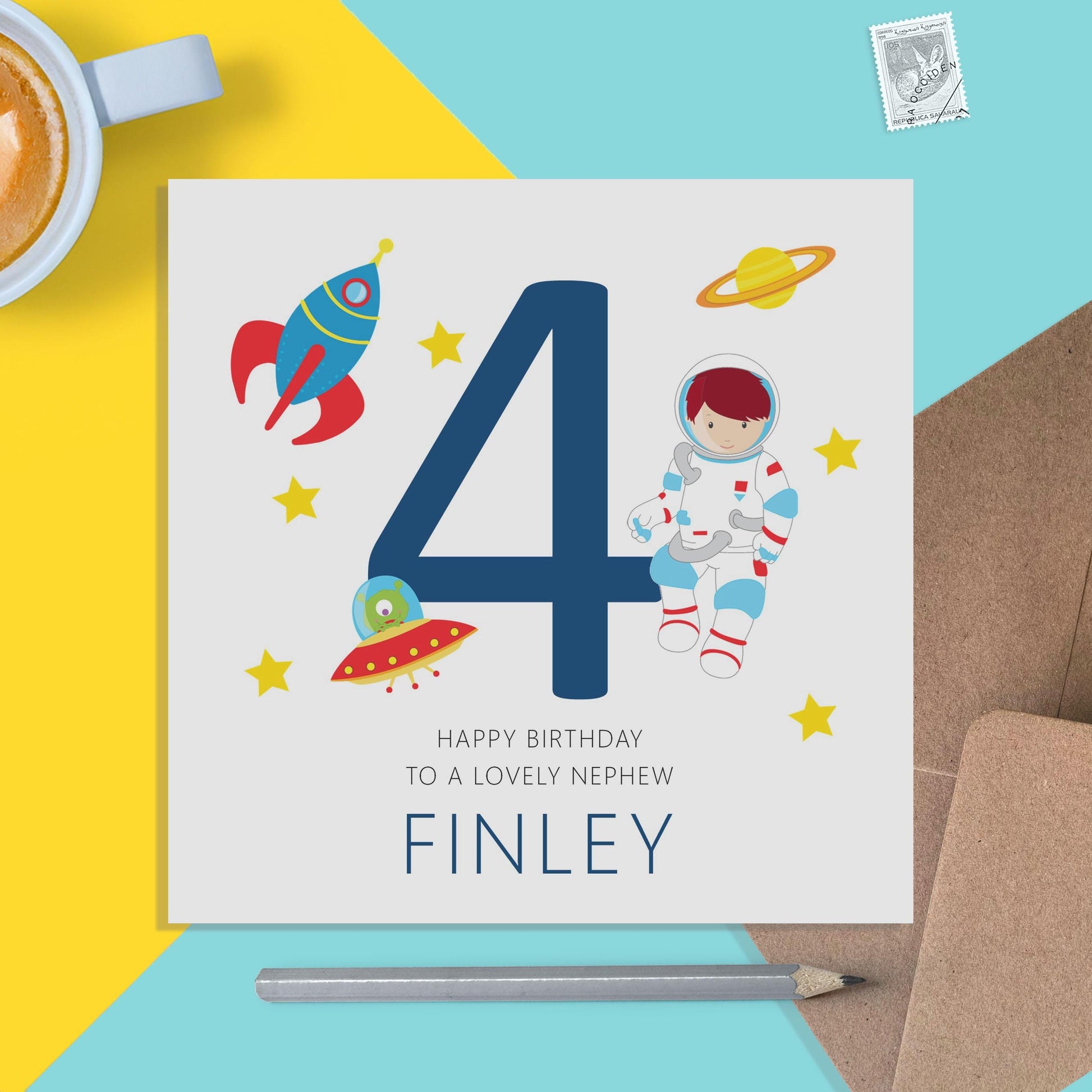 Nephew Birthday Space Card, Any Age Personalised Card - PMPrinted