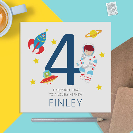 Nephew Birthday Space Card, Any Age Personalised Card - PMPrinted