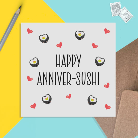 Anniversary Card, Happy Anniver-Sushi - Food card for Husband, Wife, Boyfriend or Girlfriend - PMPrinted