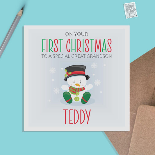 Great Grandson 1st Christmas Card - Personalised First Christmas Keepsake - PMPrinted