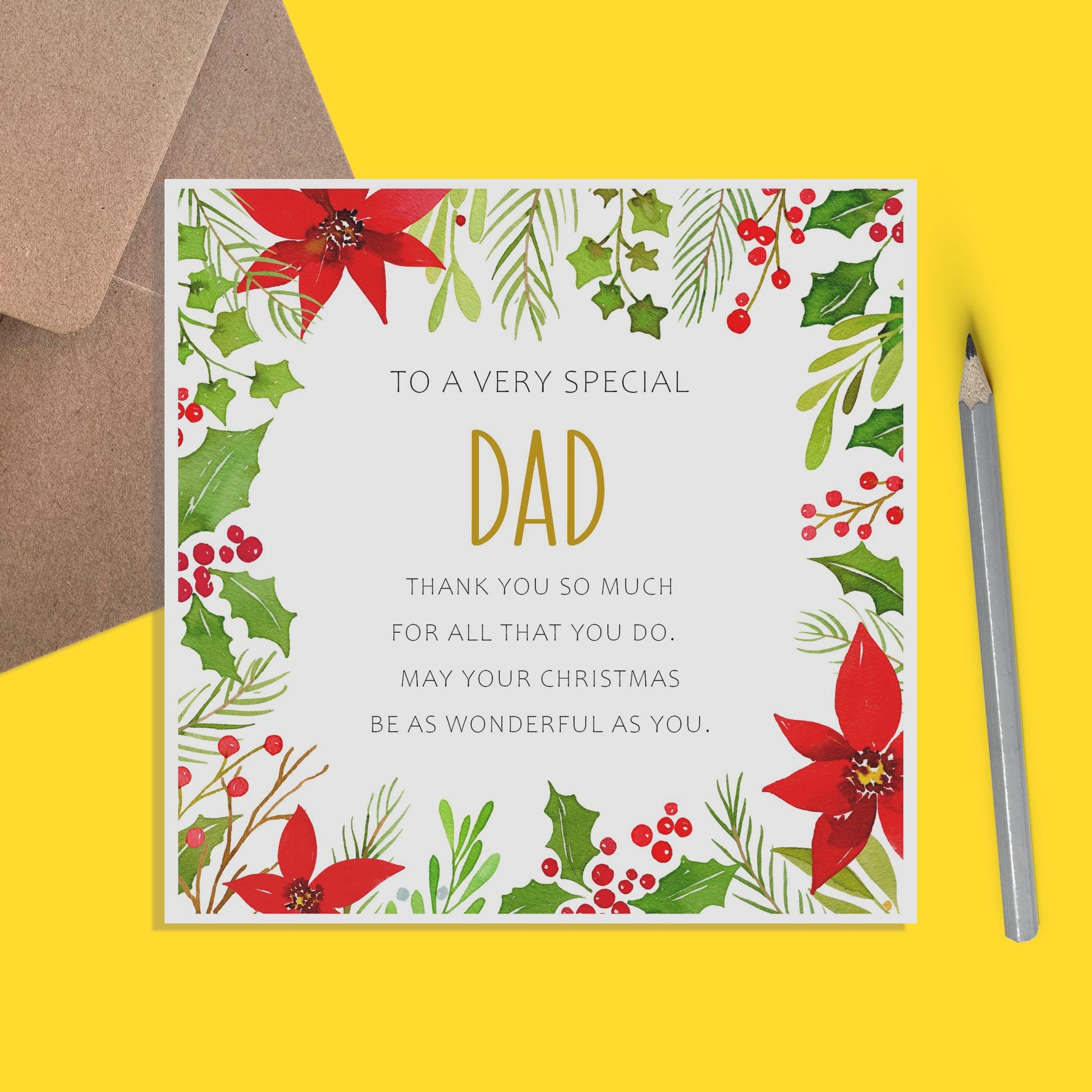 Dad Christmas Card, Traditional Poinsettia Design - PMPrinted