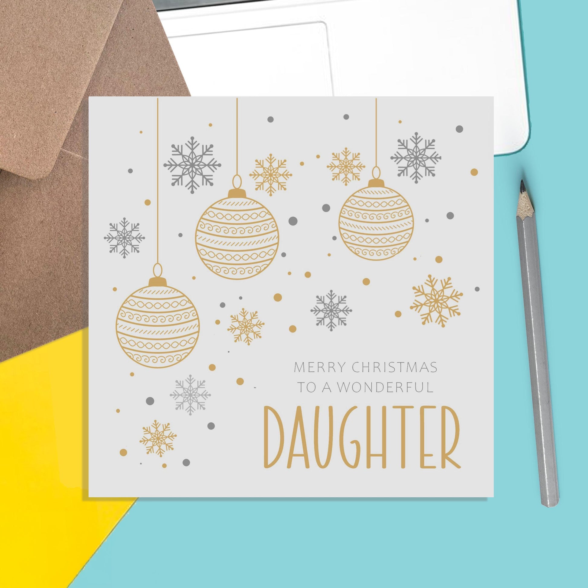 Daughter Christmas Card, Gold Bauble Design - PMPrinted