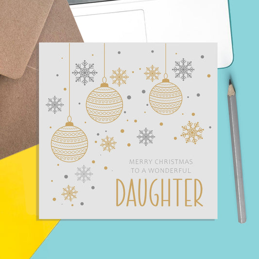 Daughter Christmas Card, Gold Bauble Design - PMPrinted