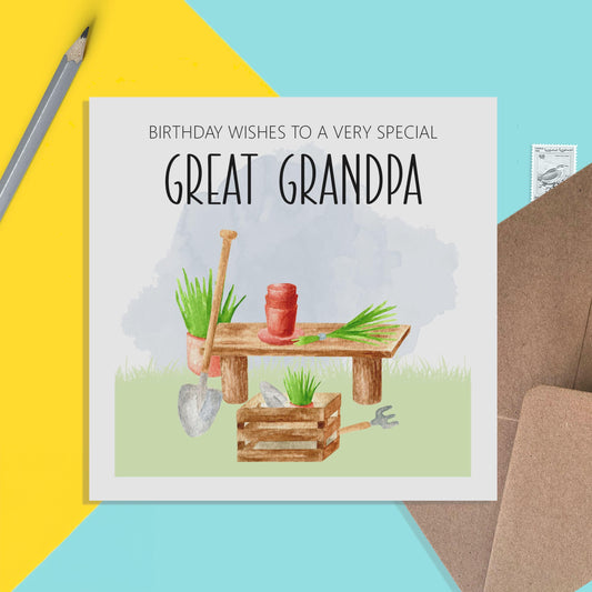 Great Grandpa Birthday Card, Gardening Design - PMPrinted