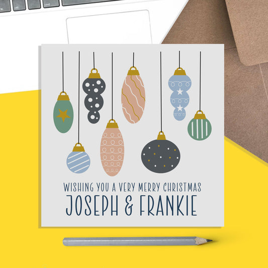Personalised Christmas Card For Couple, Baubles Christmas Card For friends - PMPrinted