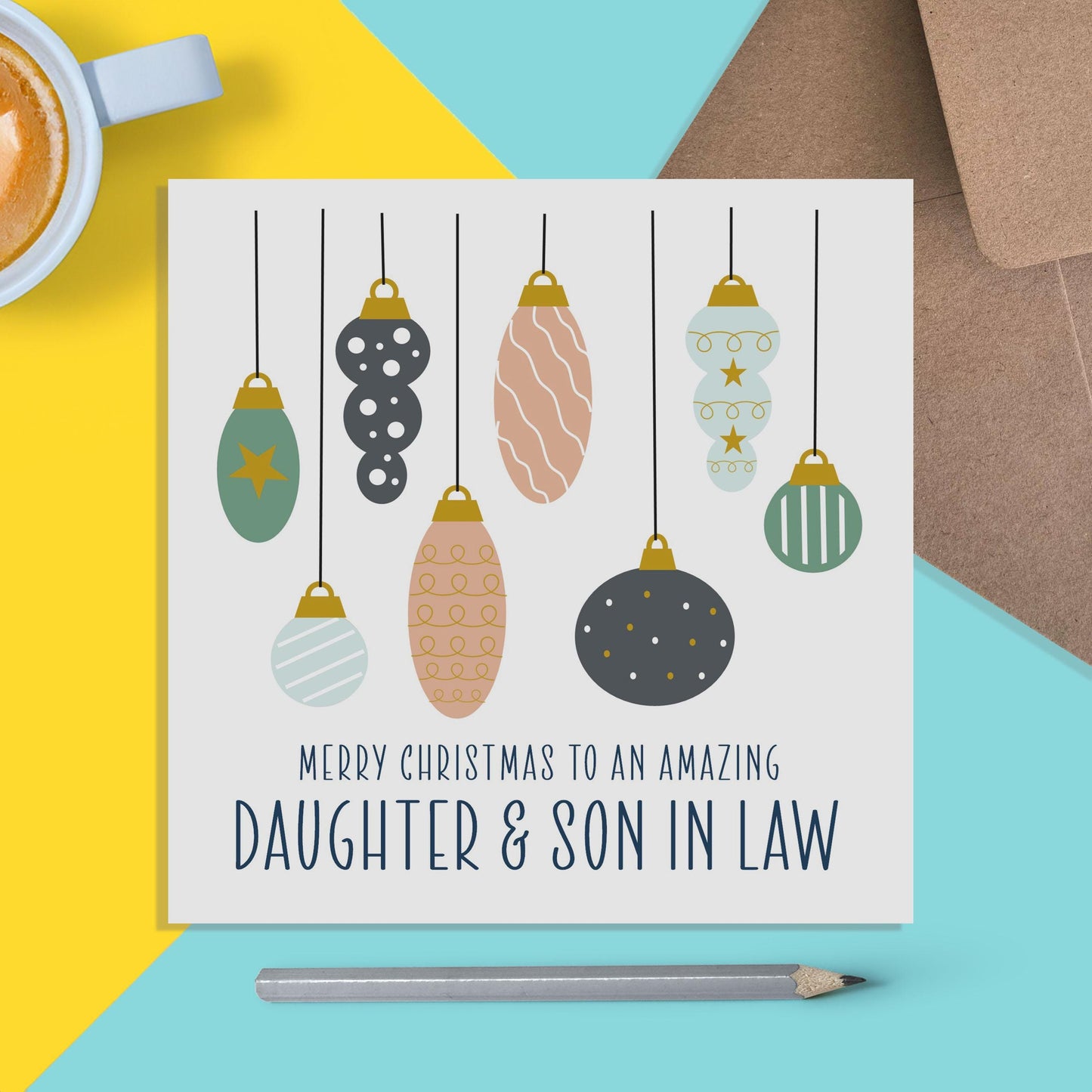 Daughter And Son In Law Christmas Card - Bauble Design - PMPrinted