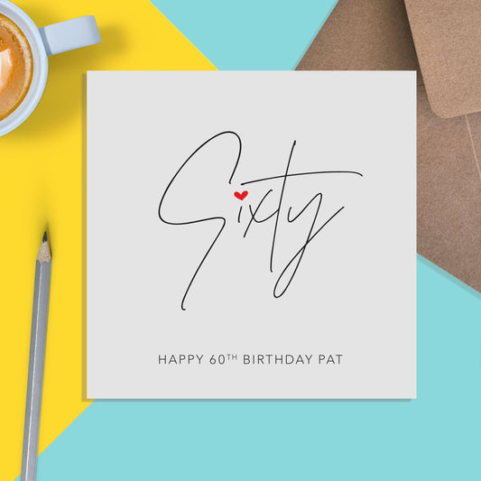 60th Birthday Card, Sixty Simple Card Design - PMPrinted