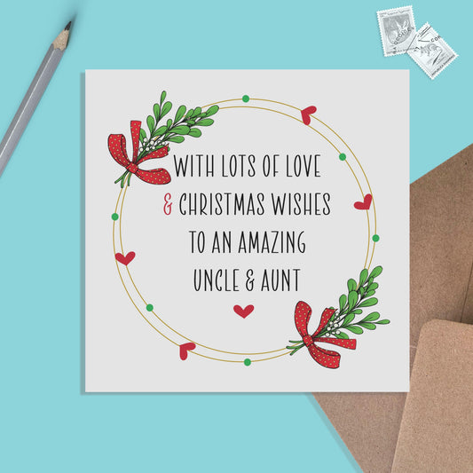 Uncle & Aunt Christmas Card, Lots Of Love and Christmas Wishes - PMPrinted