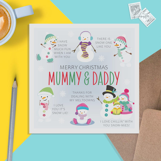 Mummy & Daddy Snowman Pun Christmas Card - PMPrinted