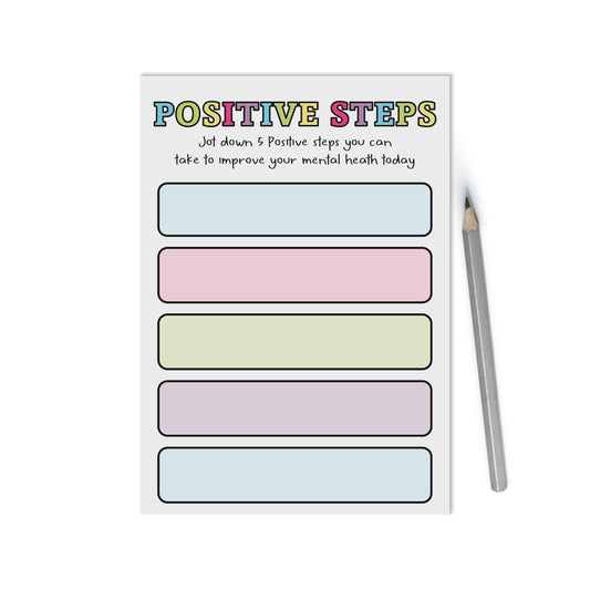 Positive Steps Planning A6 Notepad, Jotter Pad With 50 Tear Off Pages, Colourful Productivity Organiser Notepad - PMPrinted