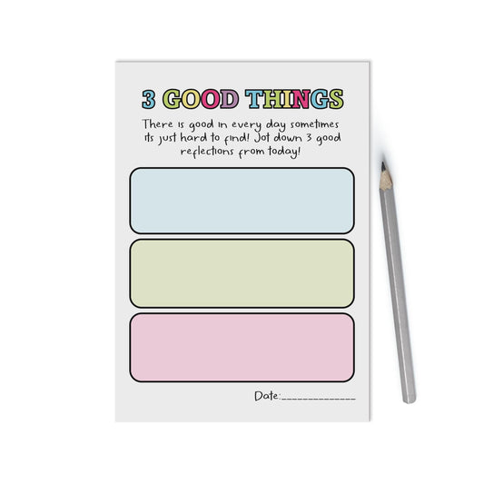 Gratitude 3 Good Things A6 Notepad, Jotter Pad With 50 Tear Off Pages, Colourful Self Care Productivity Organiser Notepad - PMPrinted