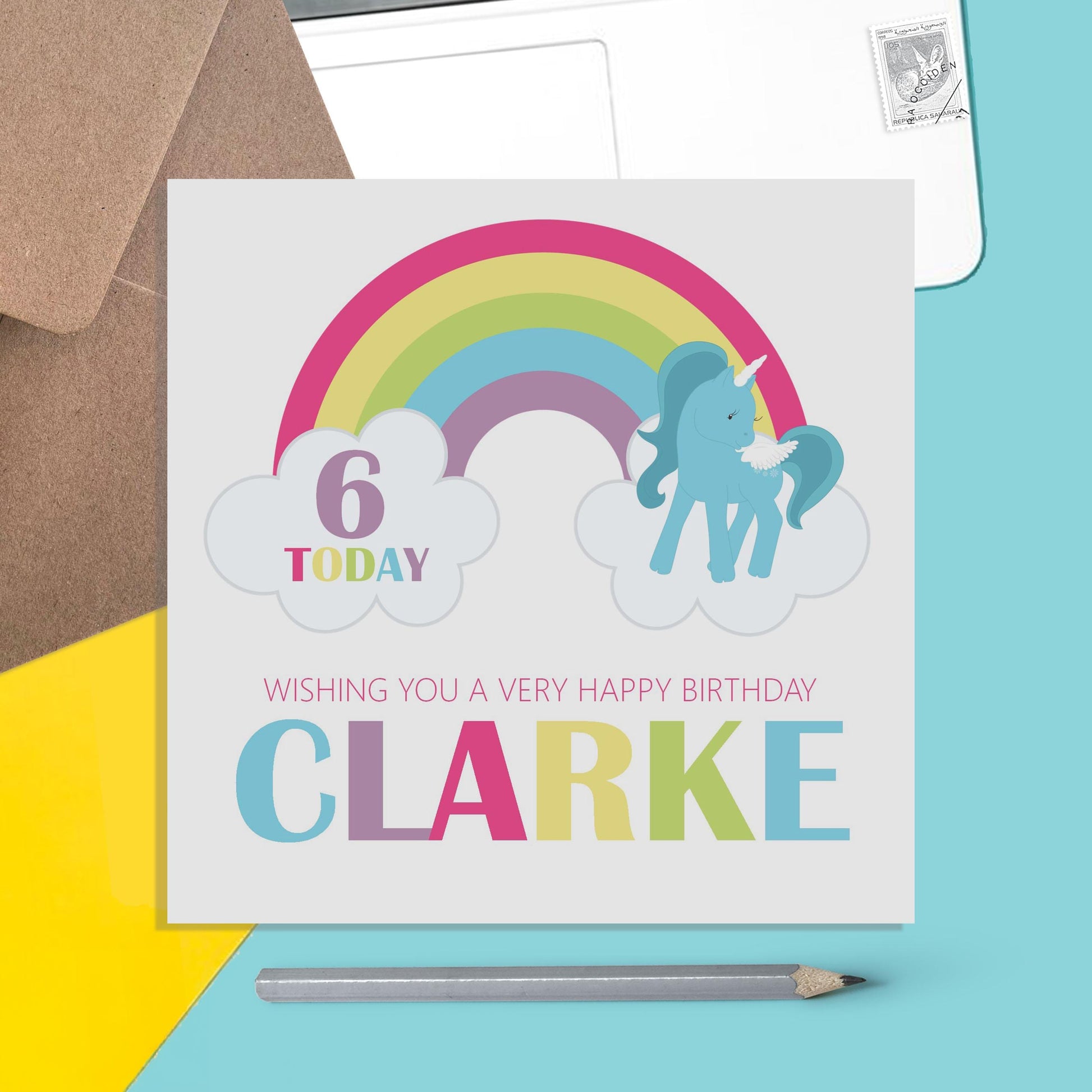 Unicorn Birthday Card Personalised With Name And Age For Daughter, Niece Or Granddaughter - PMPrinted
