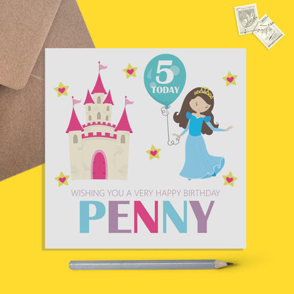 Children's Princess Birthday Card Personalised With Name And Age For Daughter, Niece Or Granddaughter - PMPrinted
