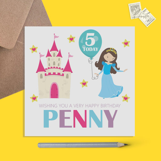 Children's Princess Birthday Card Personalised With Name And Age For Daughter, Niece Or Granddaughter - PMPrinted