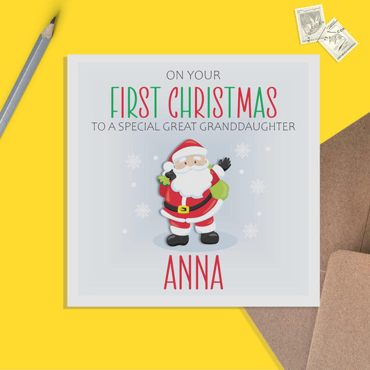 Great Granddaughter 1st Christmas Card - Personalised Santa First Christmas Keepsake - PMPrinted