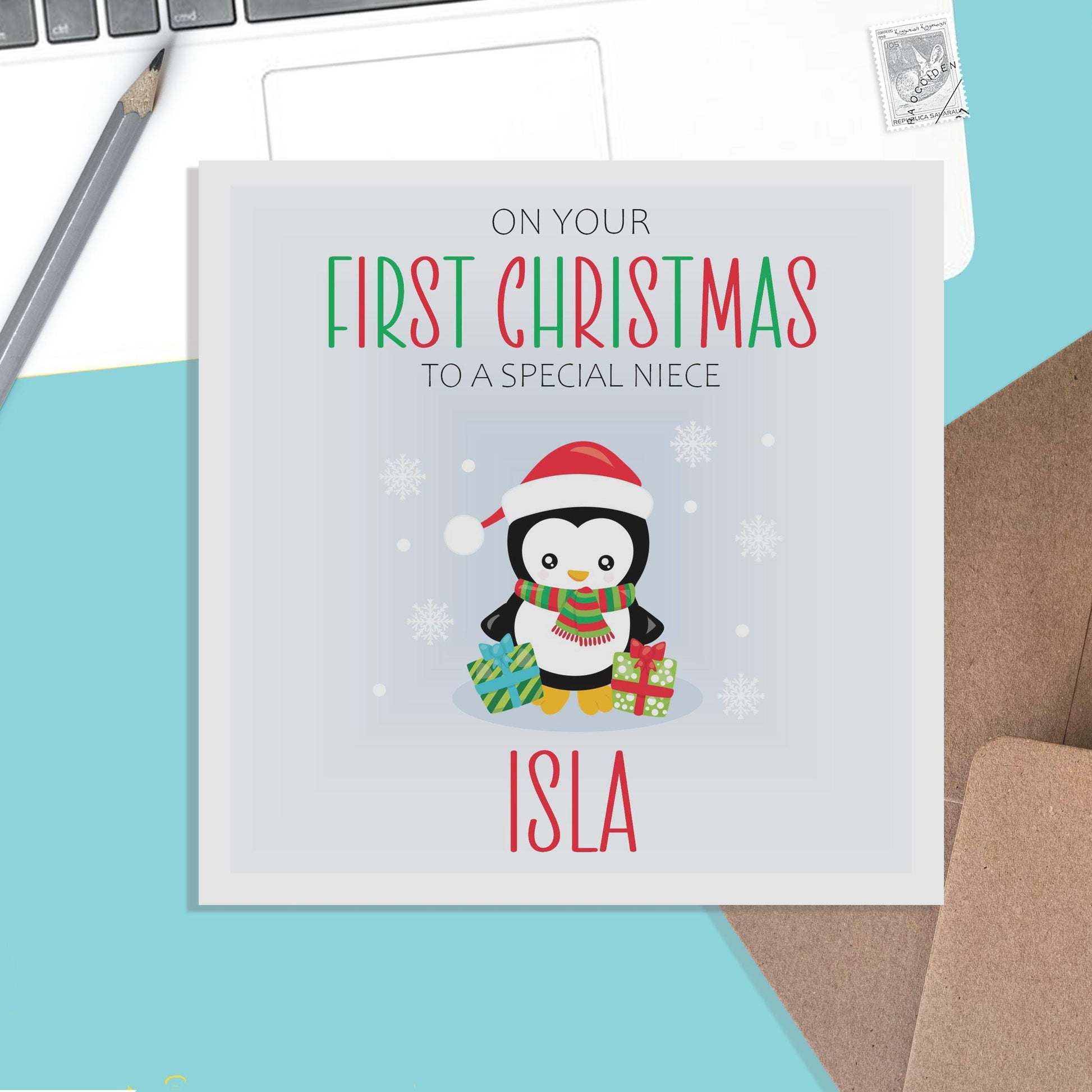 First Christmas Niece Personalised Christmas Card - Perfect 1st Christmas Keepsake - PMPrinted