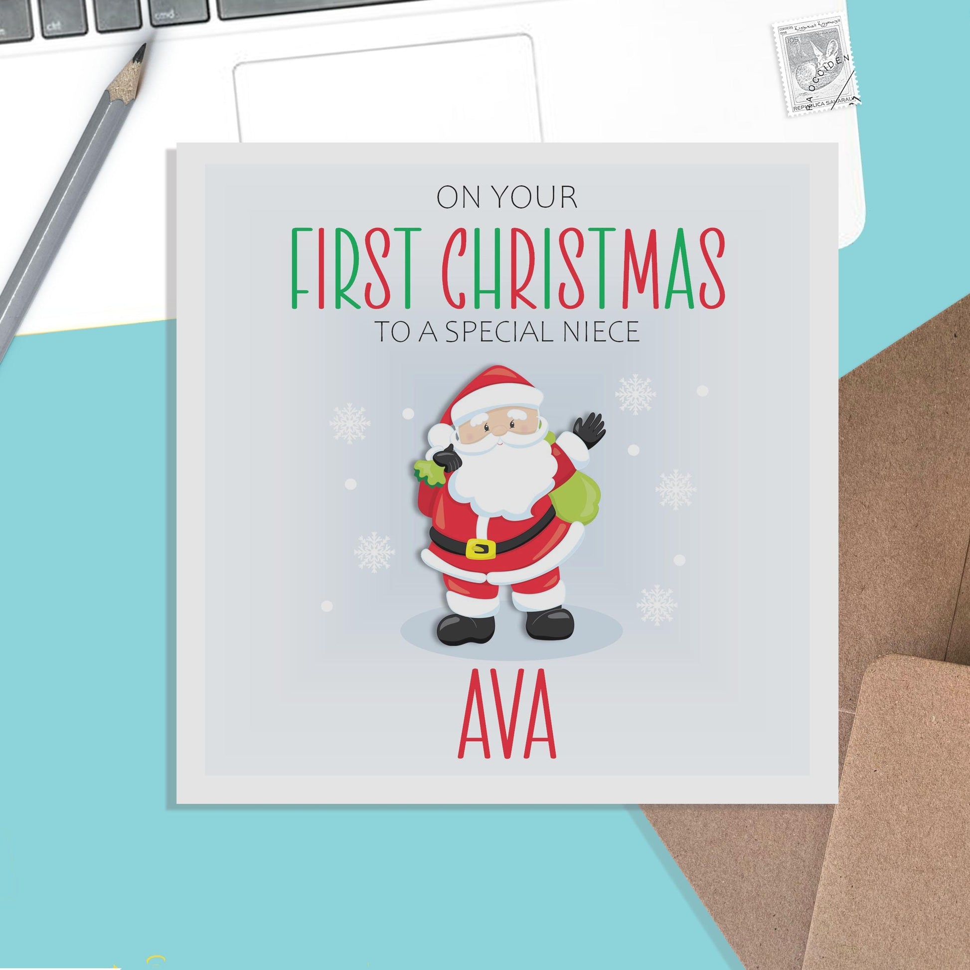 Niece First Christmas Card - Personalised Santa 1st Christmas Keepsake - PMPrinted