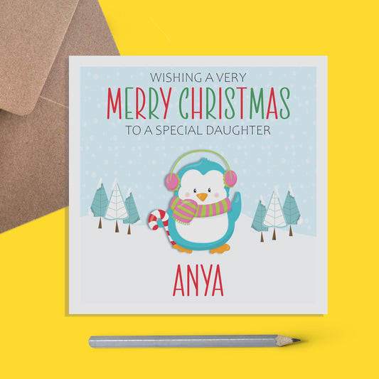 Penguin Daughter Christmas Card - Personalised Christmas Keepsake - PMPrinted