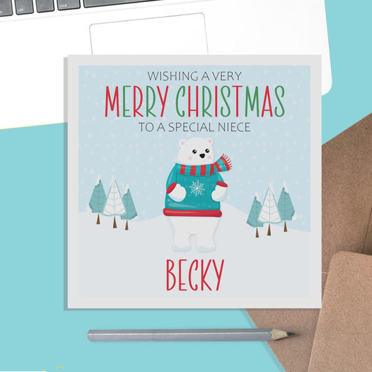 Polar Bear Niece Christmas Card - Personalised Christmas Keepsake - PMPrinted