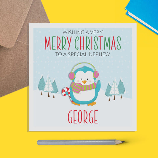 Penguin Nephew Christmas Card - Personalised Christmas Keepsake - Lots Of Designs - PMPrinted