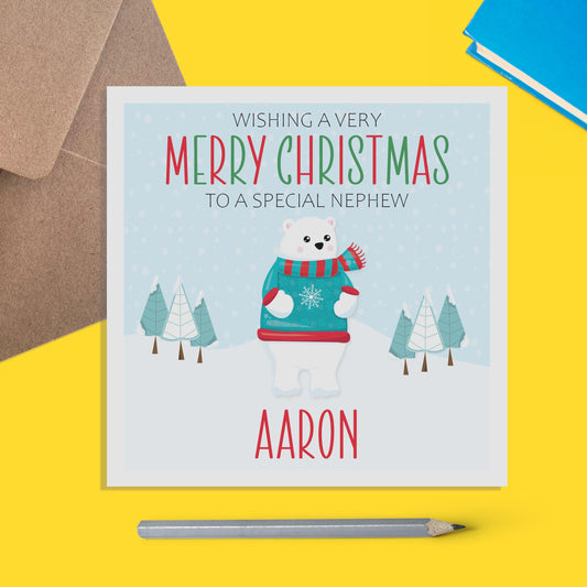 Polar Bear Nephew Christmas Card - Personalised Christmas Keepsake - Lots Of Designs - PMPrinted