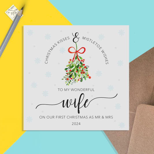 1st Christmas As Mr & Mrs 2024 Christmas Card - Romantic Christmas Kisses - PMPrinted