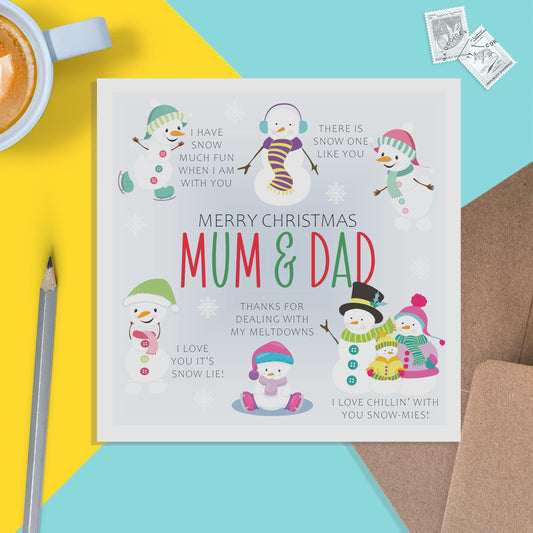 Mum & Dad Christmas Card - Snowman Puns - PMPrinted