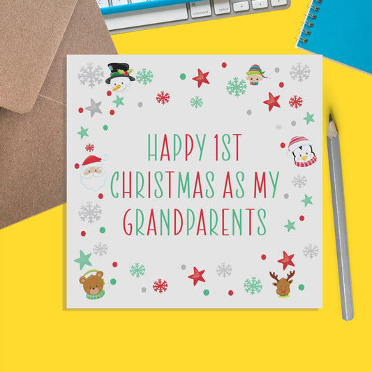 1st Christmas As My Grandparents, Colourful Christmas Card From Grandson Or Granddaughter - PMPrinted