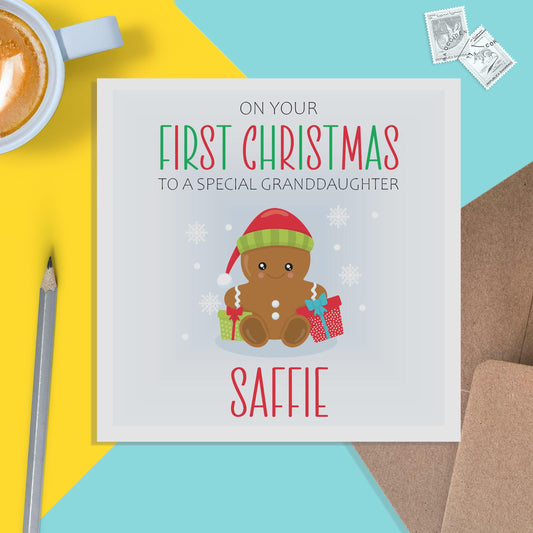 Granddaughter 1st Christmas Card - Personalised First Gingerbread Keepsake Card - PMPrinted