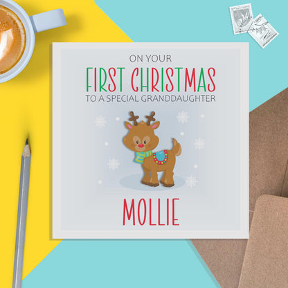 Granddaughter 1st Christmas Card - Personalised First Reindeer Keepsake Card - PMPrinted