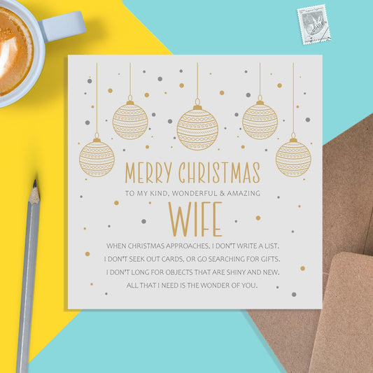 Wife Christmas Gard, Gold Bauble Sentimental Poem - PMPrinted