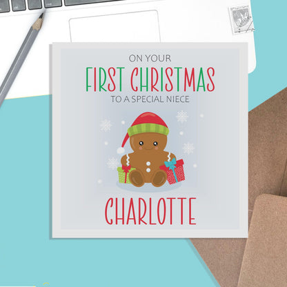 Niece First Christmas Card - Personalised Gingerbread 1st Christmas Keepsake - PMPrinted