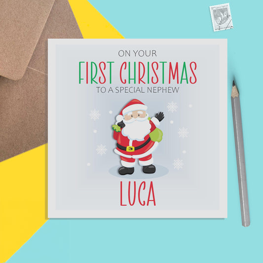 Nephew First Christmas Card - Personalised Santa 1st Christmas Keepsake - PMPrinted
