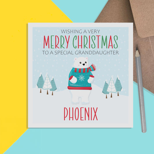 Polar Bear Granddaughter Christmas Card - Personalised Christmas Keepsake - PMPrinted