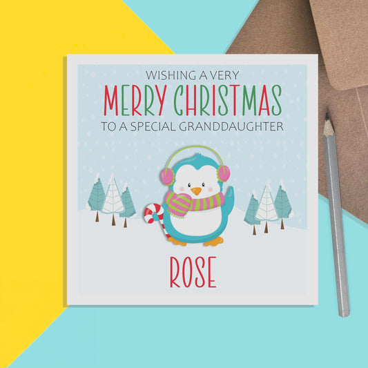 Penguin Granddaughter Christmas Card - Personalised Christmas Keepsake - PMPrinted
