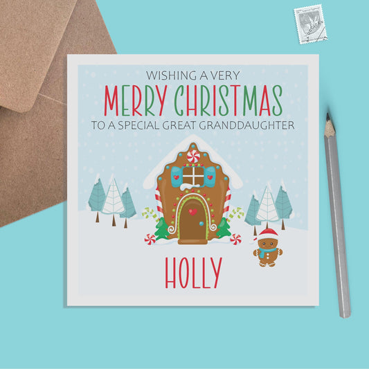 Gingerbread Great Granddaughter Christmas Card - Personalised Christmas Keepsake - PMPrinted