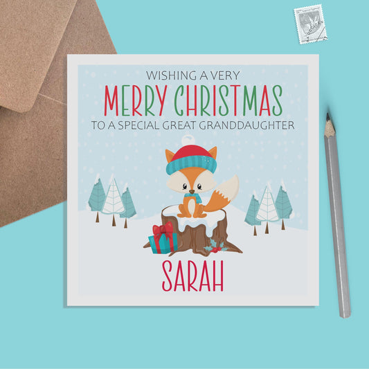 Fox Great Granddaughter Christmas Card - Personalised Christmas Keepsake - PMPrinted