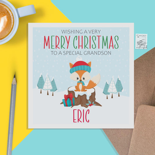 Fox Grandson Christmas Card - Personalised Christmas Keepsake - PMPrinted